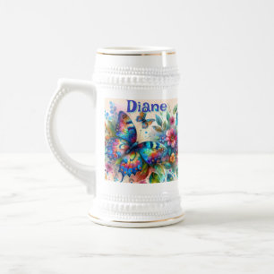 Chope À Bière Aquarelle Papillon Floral Garden Personnalisé