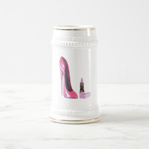 Chope À Bière Art stylet rose de chaussure et de rouge à lèvre