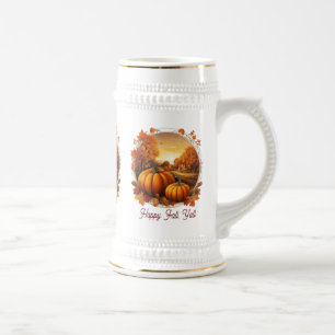 Chope À Bière Automne Automne Motif Citrouille et paysage de la