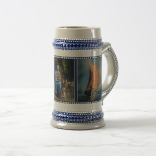 Chope À Bière Bateau viking naviguant sur mer, femme et enfants