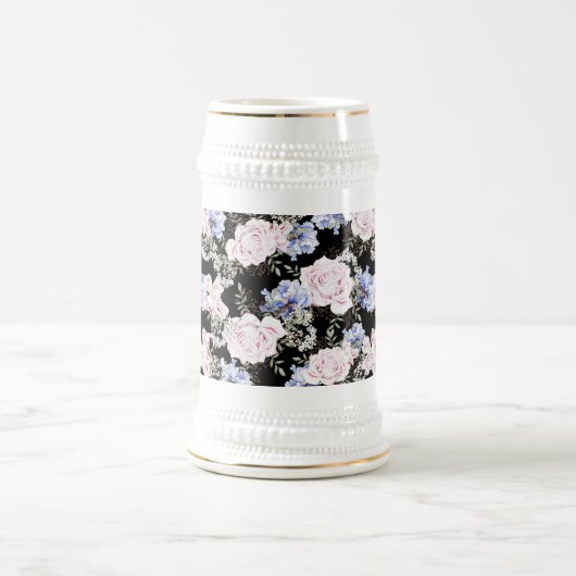 Chope À Bière Beau motif Floral Rose Iris rose bleu (Centre)