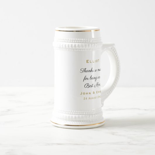 Chope À Bière Best Man Gold Script Mariage Merci Nom du message (Devant droit)