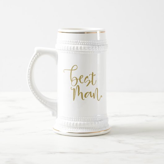 Chope À Bière Best Man Gold Script Mariage Merci Nom du message (Gauche)