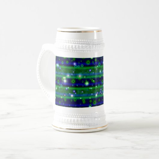 Chope À Bière Bleu vert rayures avec étoiles et Raindrops (Devant gauche)