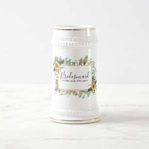 Chope À Bière Boho Sunflower Sage Mariage de verdure