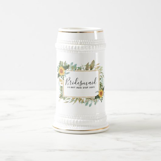 Chope À Bière Boho Sunflower Sage Mariage de verdure (Centre)