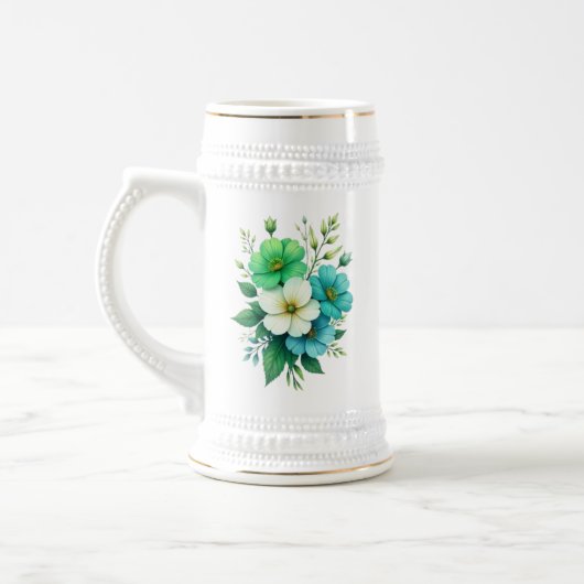 Chope À Bière Bouquet de fleurs bleues blanches-57453 (Gauche)