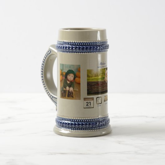 Chope À Bière BOY BABY STATS Photo Collage Keepsaké CADEAU (Devant gauche)