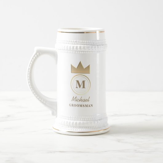 Chope À Bière Cadeau de Garçon d'Honneur à Monogramme Classique (Gauche)
