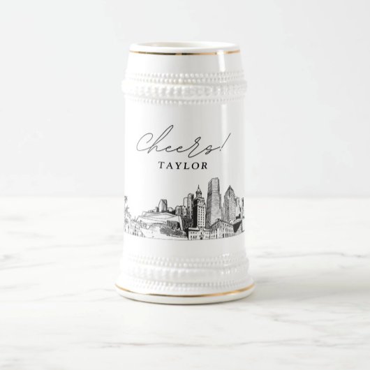 Chope À Bière Cadeau personnalisé Miami Skyline Sketch Bière Ste