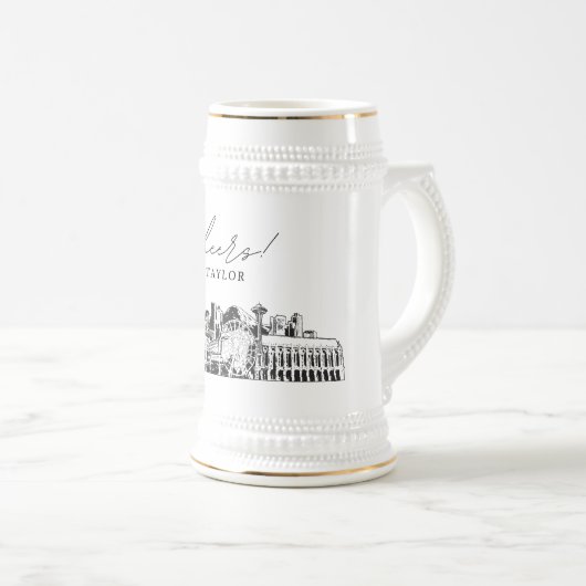 Chope À Bière Cadeau personnalisé Seattle Skyline Bière Stein (Devant droit)