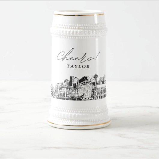 Chope À Bière Cadeau personnalisé Seattle Skyline Bière Stein