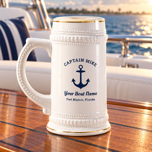 Chope À Bière Capitaine nautique nom de bateau personnalisé port