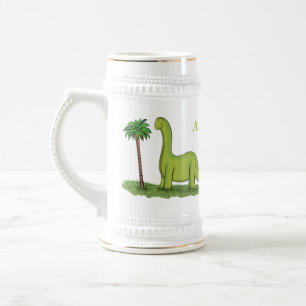 Chope À Bière Caricature de dinosaure de brontosaurus vert migno