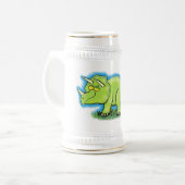 Chope À Bière Caricature de dinosaure de triceratops vert mignon (Devant gauche)