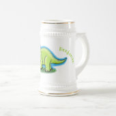 Chope À Bière Caricature de dinosaure de triceratops vert mignon (Devant droit)