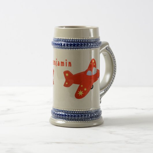 Chope À Bière Caricature de vol d'avion rouge mignon (Devant droit)