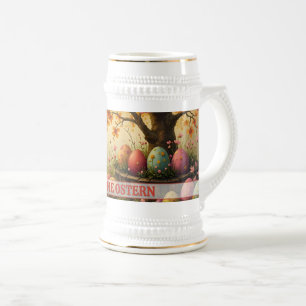 Chope À Bière Charme de fleurs printanières avec splendeur d'œuf