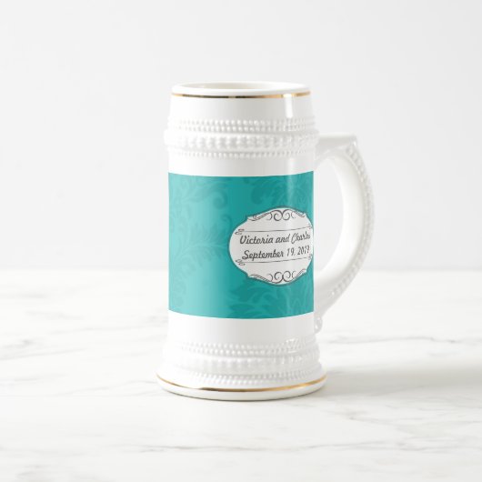 Chope À Bière Chartreuse moderne Turquoise Mariage damassé (Devant droit)