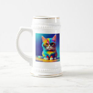 Chope À Bière Chat Arc-en-Ciel avec Lunettes Portrait-47567