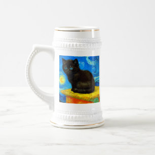 Chope À Bière Chat Nuit Étoilée de Style Van Gogh