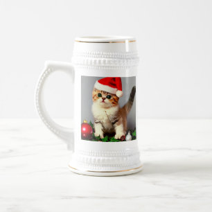 Chope À Bière Chaton de Noël Vintage à Santa Hat