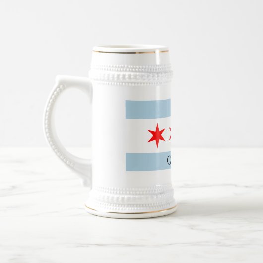 Chope À Bière Chicago flag beer stein with custom text (Gauche)