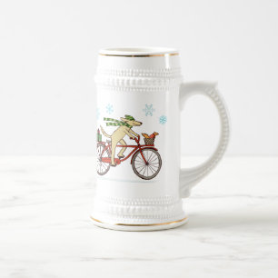 Chope À Bière Chien à vélo avec vacances écureuil mignon