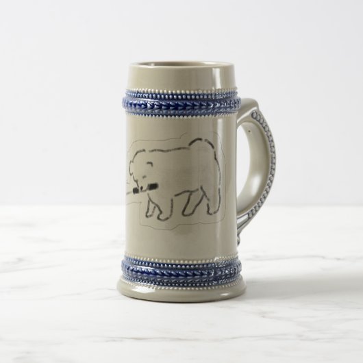 Chope À Bière Chien Blanc Mignon Tenant Une Laisse Dans La Bouch (Devant droit)