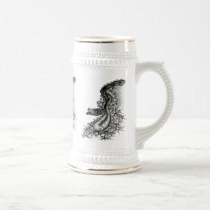 Chope À Bière Chine Dragon, noir et blanc Design en Tattoostyl