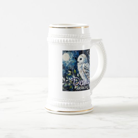 Chope À Bière Chouette blanche sur branche en clair de lune Pers (Devant droit)