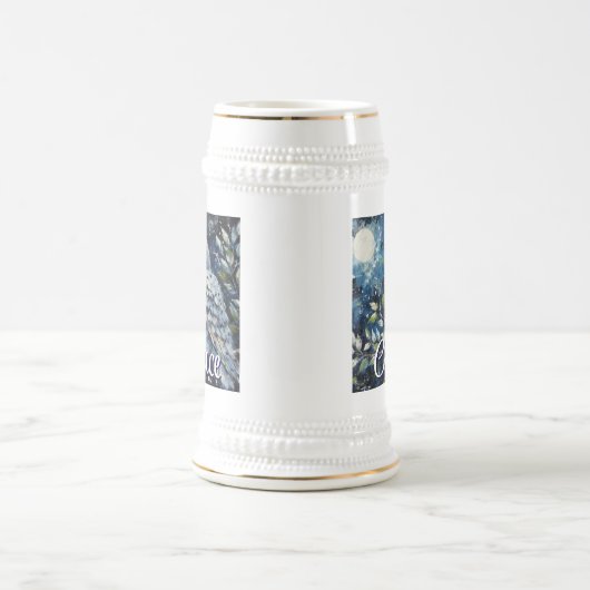 Chope À Bière Chouette blanche sur branche en clair de lune Pers (Centre)