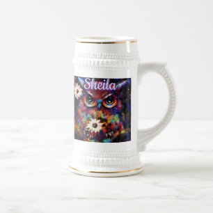 Chope À Bière Chouette florale impressionniste de Whimsical Pers