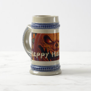 Chope À Bière Citrouille orange effrayant avec visage, Halloween