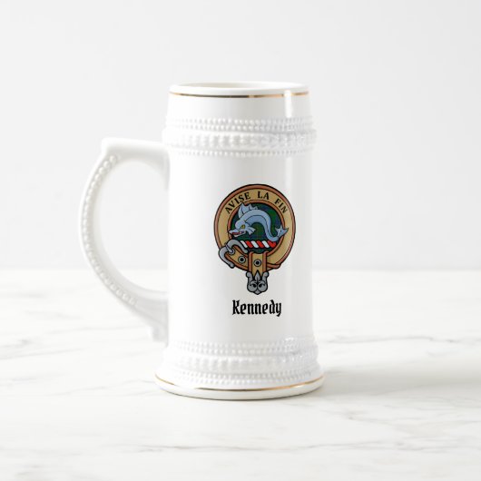 Chope À Bière Clan Kennedy Crest sur Tartan (Gauche)