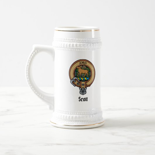 Chope À Bière Clan Scott Crest sur Green Tartan Beer Stein (Gauche)