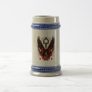 Chope À Bière Clé de fond en velours gothique avec ailes et lune