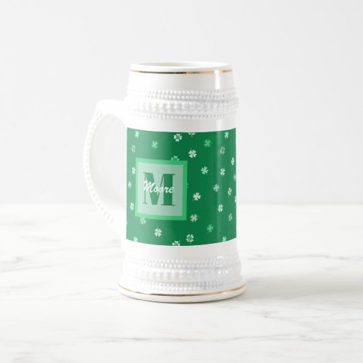 Chope À Bière Clovers à 4 feuilles shamrock - Vert clair à vert (Devant gauche)