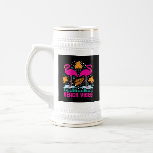 Chope À Bière Conception de flamants roses de vibes de plage (Gauche)