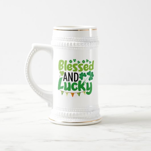 Chope À Bière Conception de la Saint-Patrick bénie et chanceuse- (Gauche)