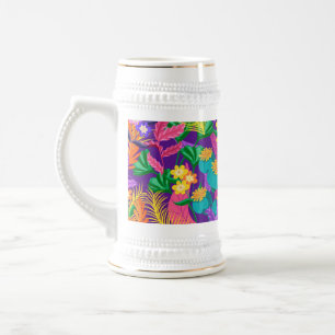 Chope À Bière Conception de motif floral exotique coloré