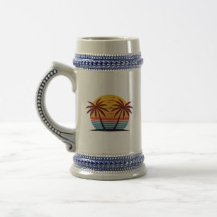 Chope À Bière Coucher de soleil avec vecteur de palmiers