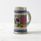Chope À Bière crâne coloré avec fleurs (Devant droit)