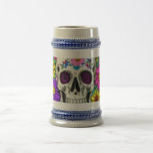 Chope À Bière crâne coloré avec fleurs (Centre)