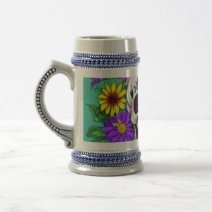 Chope À Bière crâne coloré avec fleurs