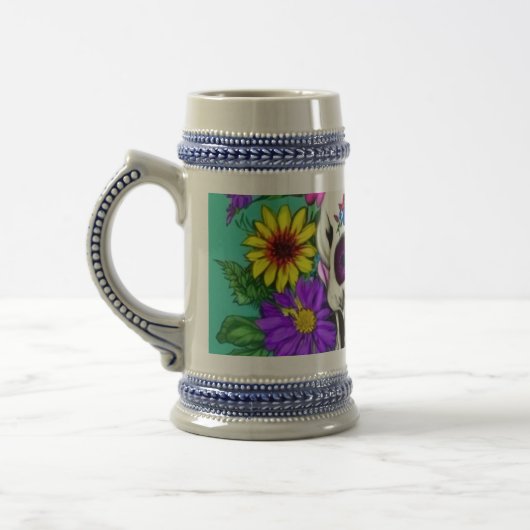 Chope À Bière crâne coloré avec fleurs (Gauche)