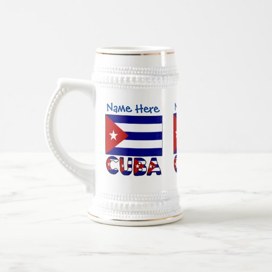 Chope À Bière Cuba et Drapeau bleu foncé cubain Personnalisé (Gauche)