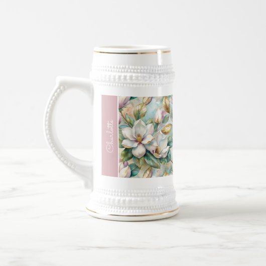 Chope À Bière Custom Pattern Elegant Magnolia Flowers (Gauche)