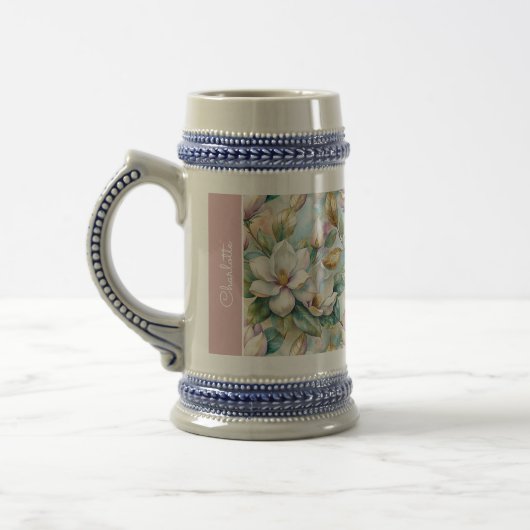 Chope À Bière Custom Pattern Elegant Magnolia Flowers (Gauche)