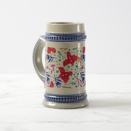 Chope À Bière Cute pattern of birds and flowers (Devant gauche)